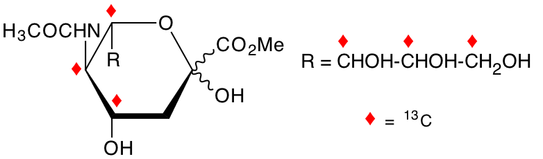 structure of N-acetyl-D-[4,5,6,7,8,9-13C6]neuraminic acid methyl ester