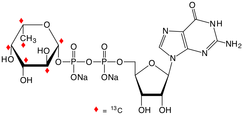 structure of guanosine diphosphate-beta-L-[UL-13C6]fucose, disodium salt