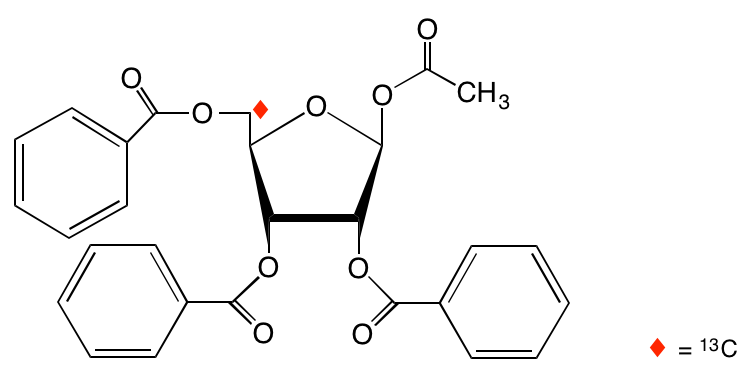 structure of 1-O-acetyl 2,3,5-tri-O-benzoyl-beta-D-[5-13C]ribofuranoside