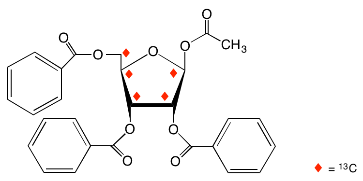 structure of 1-O-acetyl 2,3,5-tri-O-benzoyl-beta-D-[UL-13C5]ribofuranoside