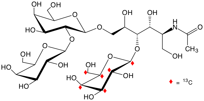 structure of Galp-b2-Galp-b6-(U-13C6-Galp-b4)-GlcNAcitol
