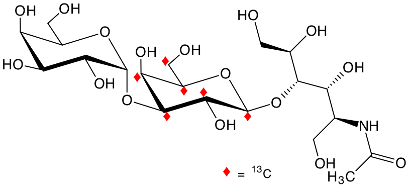 structure of Galp-a3-[U-13C6]Galp-b4-GlcNAcitol