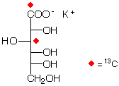 structure of D-[1,3-13C2]gluconic acid, potassium salt