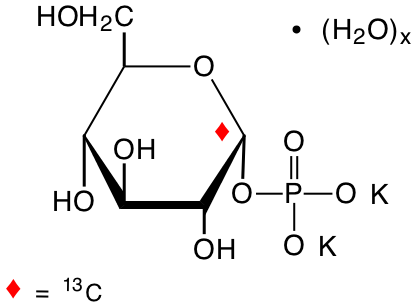 structure of alpha-D-[1-13C]glucopyranosyl 1-phosphate dipotassium salt hydrate