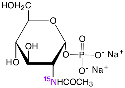 structure of N-acetyl-alpha-D-[15N]glucosamine-1-phosphate, disodium salt