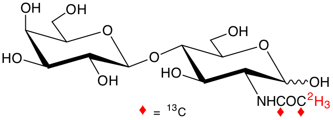 structure of N-[1,2-13C2;2H3]acetyl-D-lactosamine