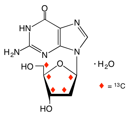 structure of [1',2',3',4',5'-13C5]2'-deoxyguanosine monohydrate