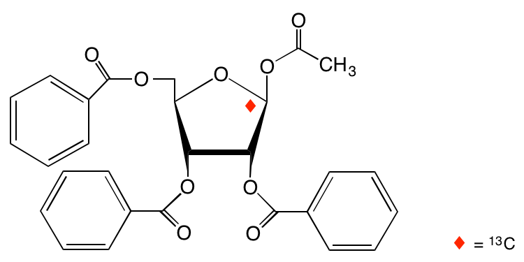 structure of 1-O-acetyl 2,3,5-tri-O-benzoyl-beta-D-[1-13C]ribofuranoside