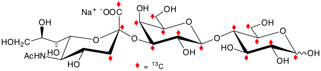 structure of [1,2,3-13C3]3'-sialyl[UL-13C12]lactose sodium salt